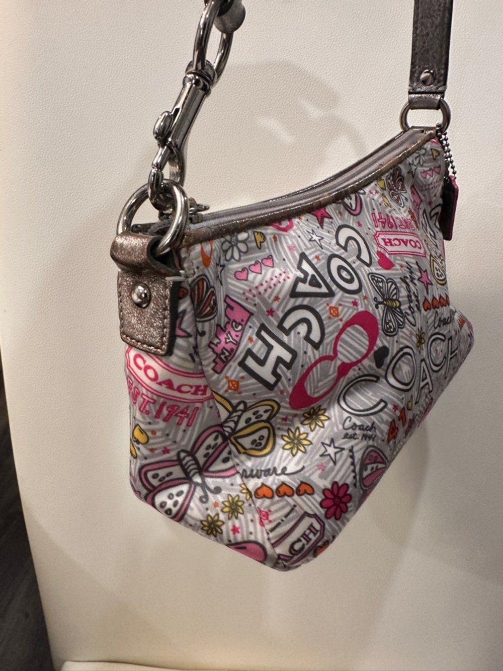 COACH Poppy Butterfly Graffiti Print Butterfly Nylon Mini Shoulder Bag NWOT - Picture 4 of 16